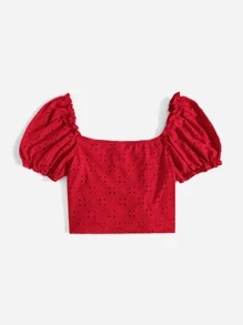 SHEIN MOD Áo sơ mi nữ Dây kéo viền lá sen Thắt nút Xù màu trơn Boho - Màu Đỏ Sâu - Xem 2