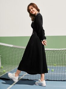 Mulvari Zipper Half Placket Patch Detail Dress - Black - View 2