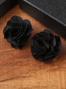 Anting Pejantan Dekorasi Bunga - Hitam - View 2