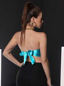 SHEIN ICON 後背繫帶手帕下擺緞面上衣 - 薄荷藍 - 查看 2