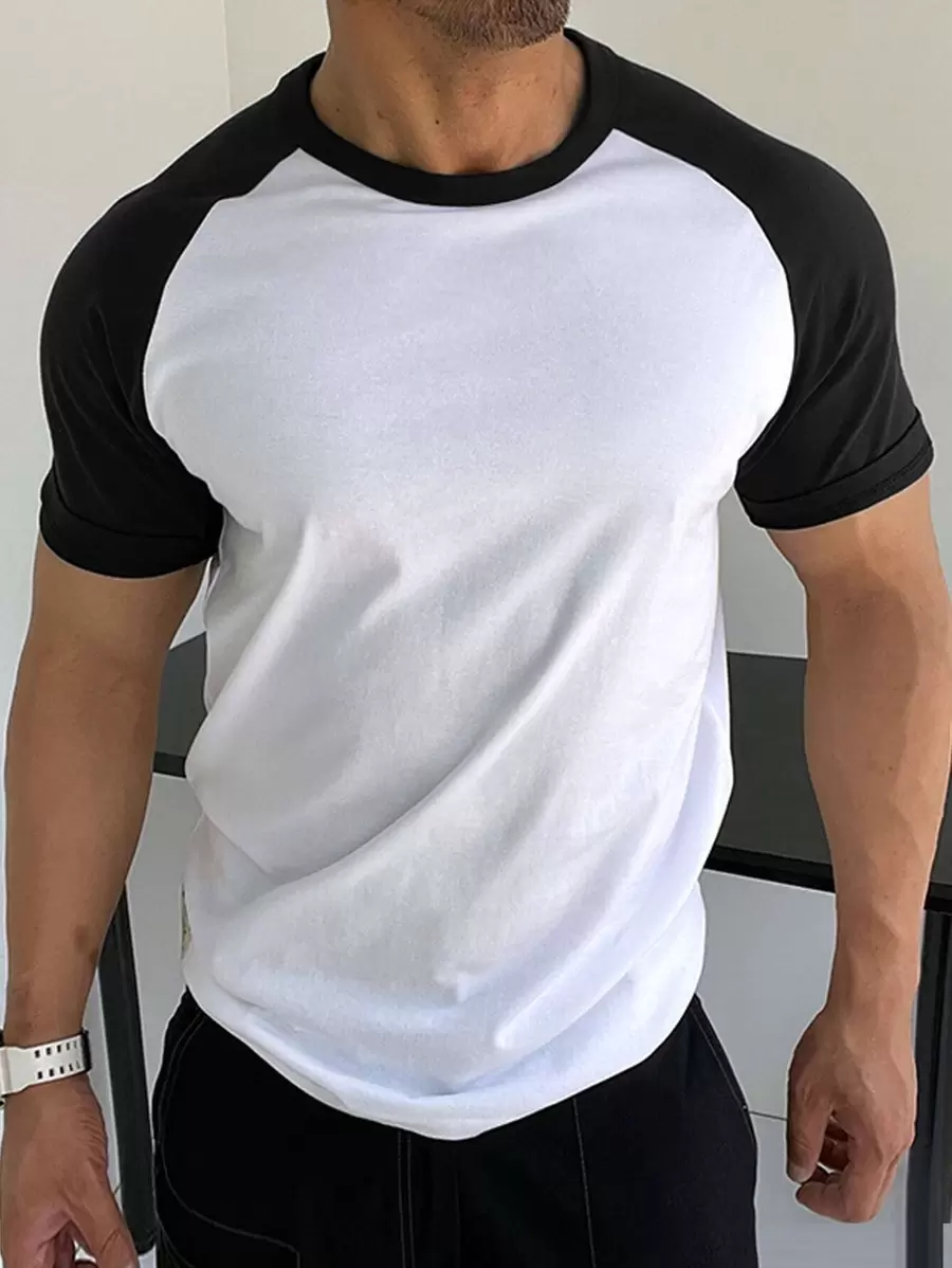 RueChic Men Colourblock Raglan Sleeve Tee - Black and White - View 1