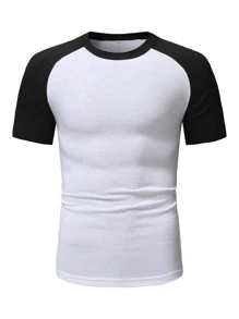RueChic Men Colourblock Raglan Sleeve Tee - Black and White - View 3