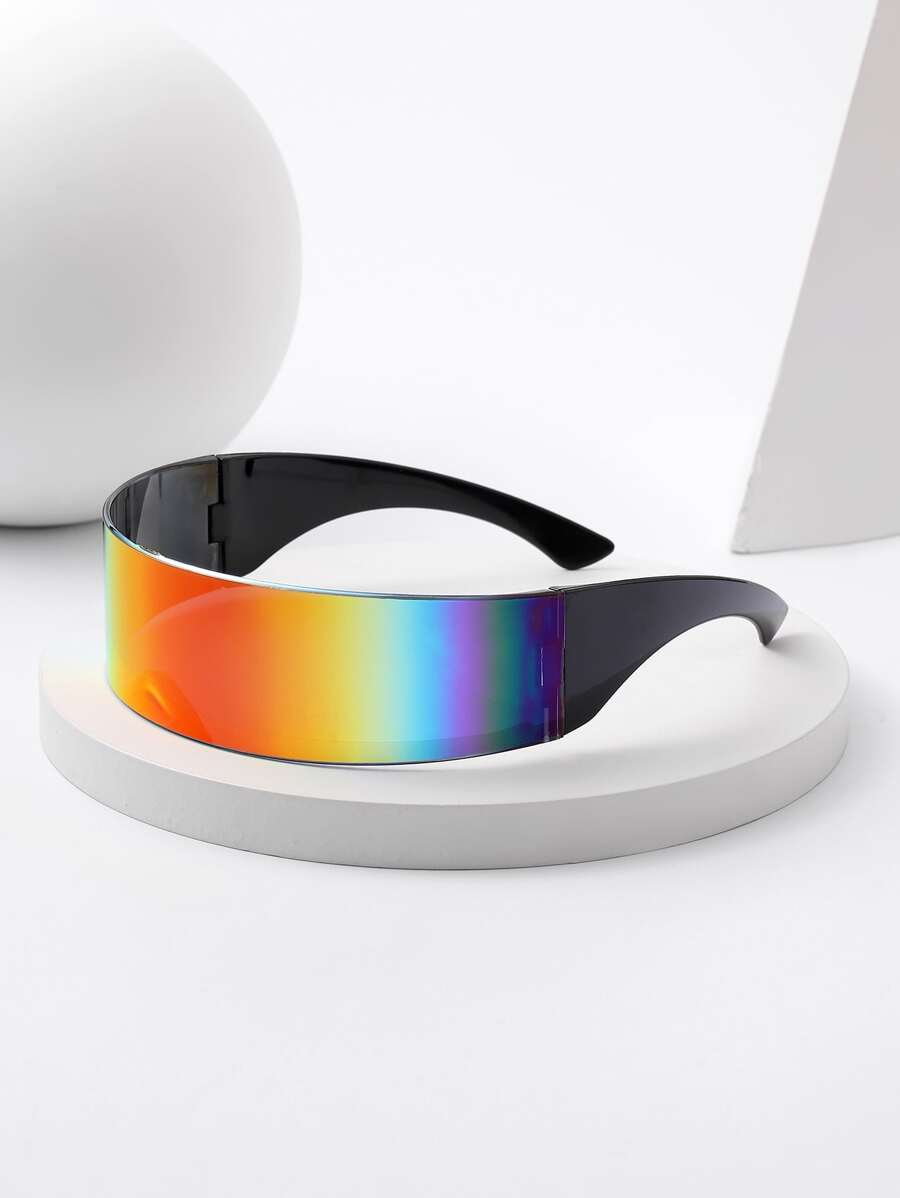 1pc Steampunk Style Futuristic Mechanical Wrapped-Around Fashion Fashion Glasses For Men, Suitable For, Concerts, Festivals, Music Events, Beach, Travel, Cosplay, Black/Red/Blue/Silver/Green/Pink Reflective Coating For Summer Beach Vacation,Outdoor,Travel