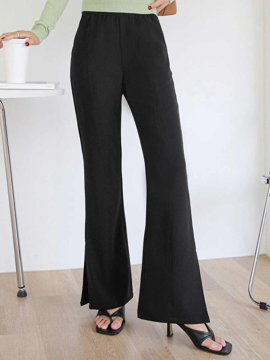 DAZY High Waist Split Hem Flare Leg Pants - Black - View 1