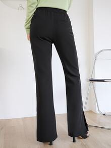 DAZY High Waist Split Hem Flare Leg Pants - Black - View 2