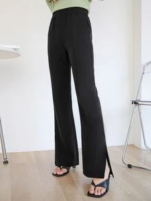 DAZY High Waist Split Hem Flare Leg Pants - Black - View 3