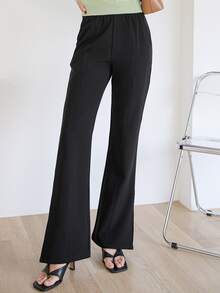 DAZY High Waist Split Hem Flare Leg Pants - Black - View 4
