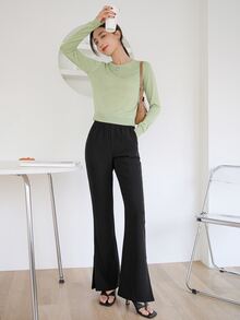 DAZY High Waist Split Hem Flare Leg Pants - Black - View 5