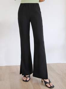 DAZY High Waist Split Hem Flare Leg Pants - Black - View 6