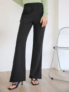 DAZY High Waist Split Hem Flare Leg Pants - Black - View 8
