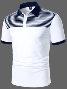 Manfinity Homme Men Striped Print Polo Shirt - White - View 1