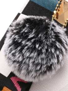 Yogodlns Colourblock Plaid Tote Bag With Pom Pom Charm - Multicolor - View 4