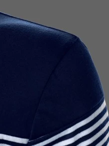 Manfinity Homme 男用條紋拼色 Polo 衫 紐曼領休閒 Polo 衫 老公用 - 藍白色 - 查看 5