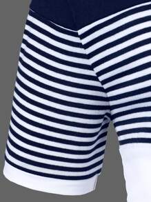 Manfinity Homme 男用條紋拼色 Polo 衫 紐曼領休閒 Polo 衫 老公用 - 藍白色 - 查看 6
