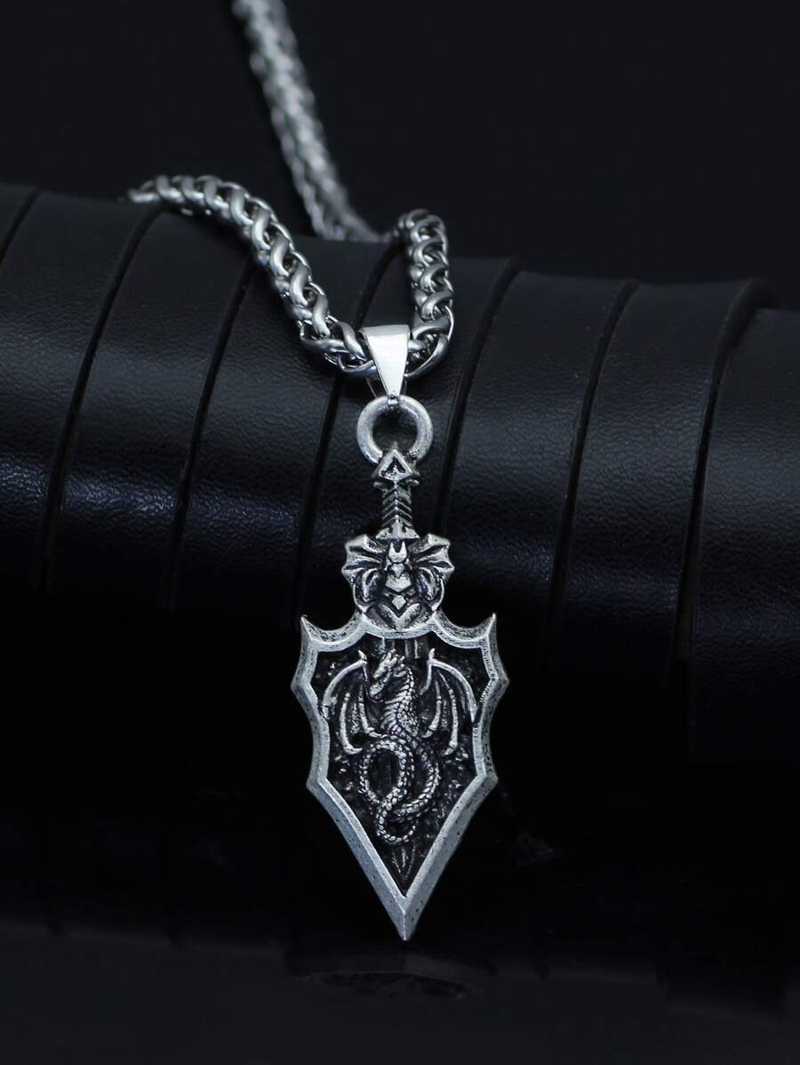 Đàn ông Rồng Trang trí Mũi tên Quyến rũ Vòng cổ - Màu Bạc Cổ - Xem 1