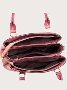 Yogodlns Túi Xách tay Nữ màu trơn Đôi tay cầm - Hồng - Xem 3