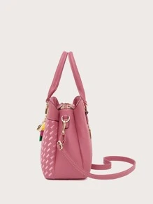 Yogodlns Túi Xách tay Nữ màu trơn Đôi tay cầm - Hồng - Xem 4