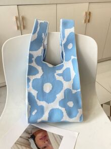 花卉圖案鉤針編織袋 - 淺藍色 - 查看 1