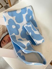 花卉圖案鉤針編織袋 - 淺藍色 - 查看 4