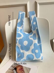 花卉圖案鉤針編織袋 - 淺藍色 - 查看 6