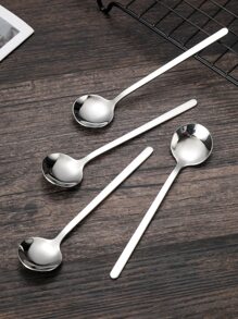 4pcs Stainless Steel Spoon, Silver Simple Small Stirring Spoon For Home - Silver - View 2