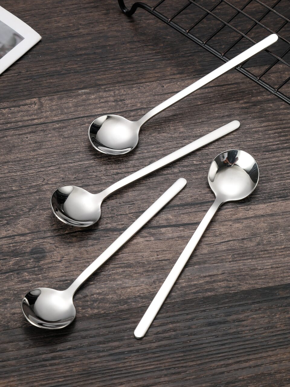 4pcs Stainless Steel Spoon, Silver Simple Small Stirring Spoon For Home