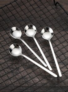 4pcs Stainless Steel Spoon, Silver Simple Small Stirring Spoon For Home - Silver - View 4