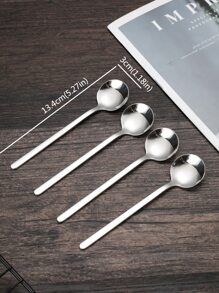 4pcs Stainless Steel Spoon, Silver Simple Small Stirring Spoon For Home - Silver - View 5