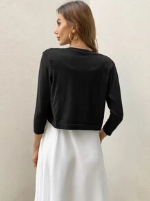 AAmilife Áo khoác cardigan hở trước trơn - màu đen - Xem 2