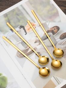 X WOTP 4 chiếc thìa inox, thìa khuấy tay cầm dài màu vàng để ăn cà phê - Vàng - Xem 3