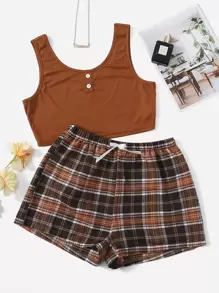 Bộ đồ ngủ Nữ Nơ Bướm Nút phía trước Sọc ca rô Giải trí - Nhiều màu - Xem 1