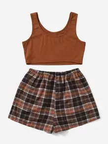 Bộ đồ ngủ Nữ Nơ Bướm Nút phía trước Sọc ca rô Giải trí - Nhiều màu - Xem 2