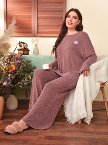 SHEIN Unity Bộ Giản Dị Kích Thước Lớn Lá thư Rau quả Giải trí - Gỗ đỏ - Xem 1