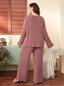 SHEIN Unity Bộ Giản Dị Kích Thước Lớn Lá thư Rau quả Giải trí - Gỗ đỏ - Xem 2