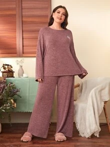 SHEIN Unity Bộ Giản Dị Kích Thước Lớn Lá thư Rau quả Giải trí - Gỗ đỏ - Xem 3