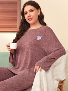 SHEIN Unity Bộ Giản Dị Kích Thước Lớn Lá thư Rau quả Giải trí - Gỗ đỏ - Xem 4