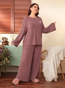 SHEIN Unity Bộ Giản Dị Kích Thước Lớn Lá thư Rau quả Giải trí - Gỗ đỏ - Xem 5