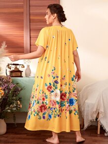 SHEIN Unity Đầm mặc nhà Kích Thước Lớn Hoa Hoàng gia - Màu vàng - Xem 2