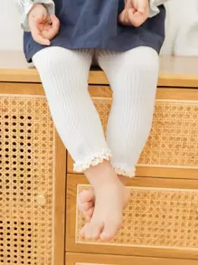嬰兒羅紋九分打底褲 - 白色 - 查看 1