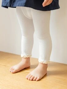 嬰兒羅紋九分打底褲 - 白色 - 查看 3