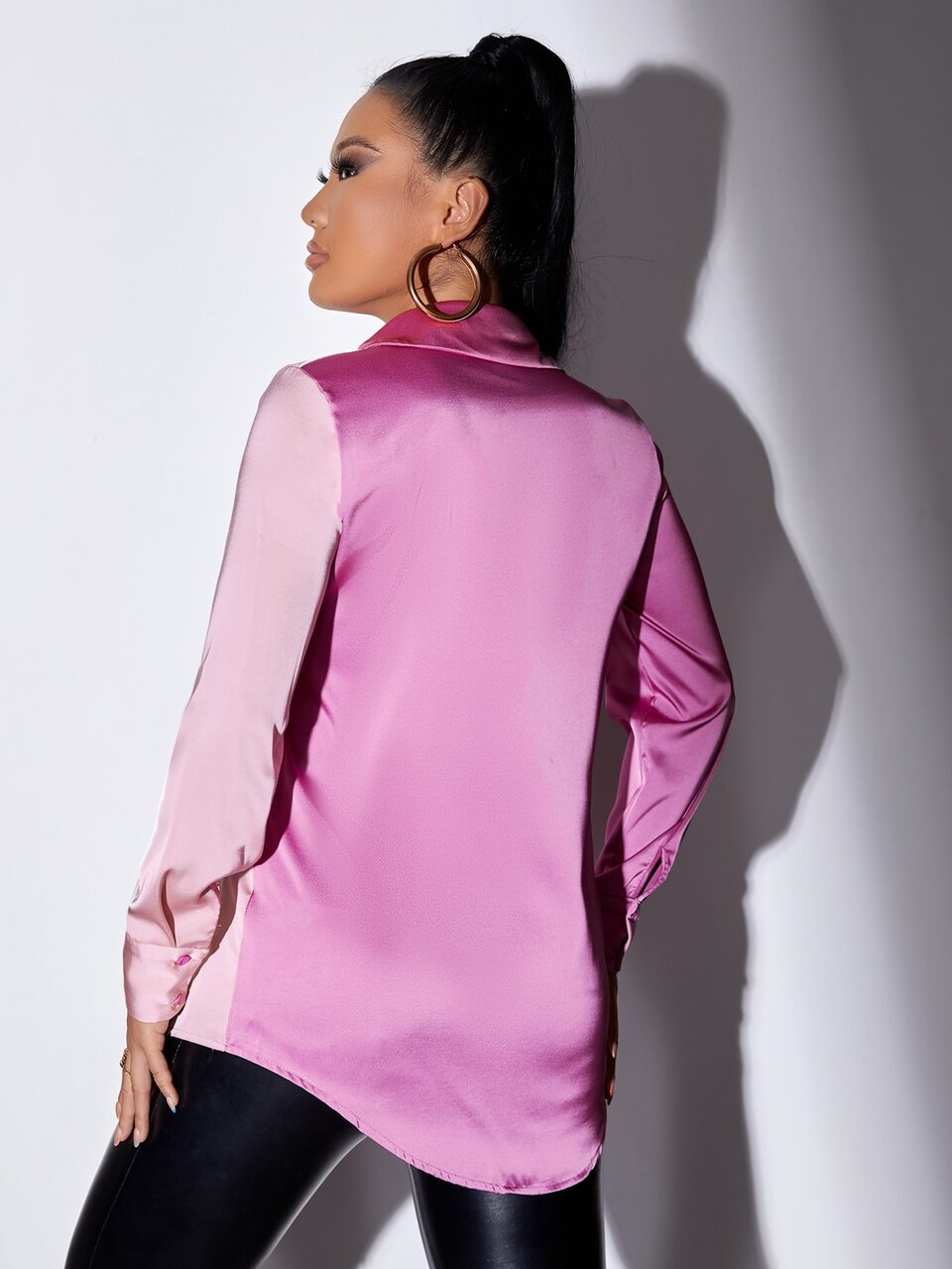 Two Tone Button Through Satin Shirt