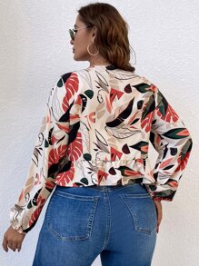 Áo sơ mi Plus Size Thắt nút Viên lá sen Thắt nơ trước Nhiệt đới Giải trí - Nhiều màu - Xem 2