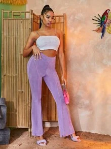 SHEIN SXY Quần nữ màu trơn Thanh lịch - Màu Lilac Tím - Xem 5