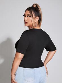 Plus Rhinestone Spider Web Pattern Tee - Black - View 2