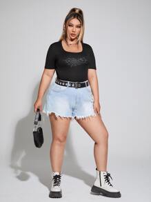 Plus Rhinestone Spider Web Pattern Tee - Black - View 4