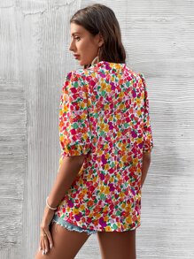 Breezaya Allover Floral Print Puff Sleeve Shirt - Multicolor - View 2