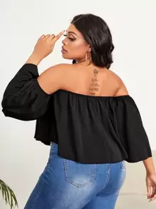 Slaydiva Áo sơ mi Plus Size Lộ Lưng Xù màu trơn Giải trí - màu đen - Xem 2