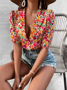 Breezaya Allover Floral Print Puff Sleeve Shirt - Multicolor - View 3