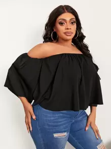 Slaydiva Áo sơ mi Plus Size Lộ Lưng Xù màu trơn Giải trí - màu đen - Xem 4