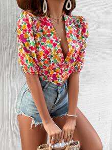 Breezaya Allover Floral Print Puff Sleeve Shirt - Multicolor - View 4